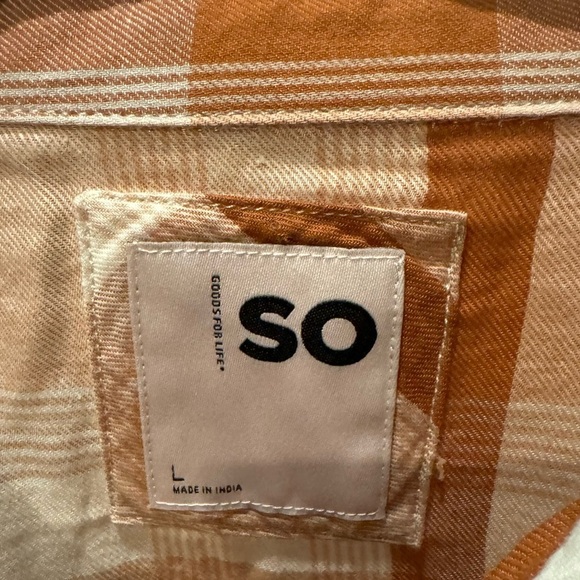 SO Orange Pumpkin Color Plaid Flannel Size L Longsleeve Button Up Shirt - Picture 10 of 14